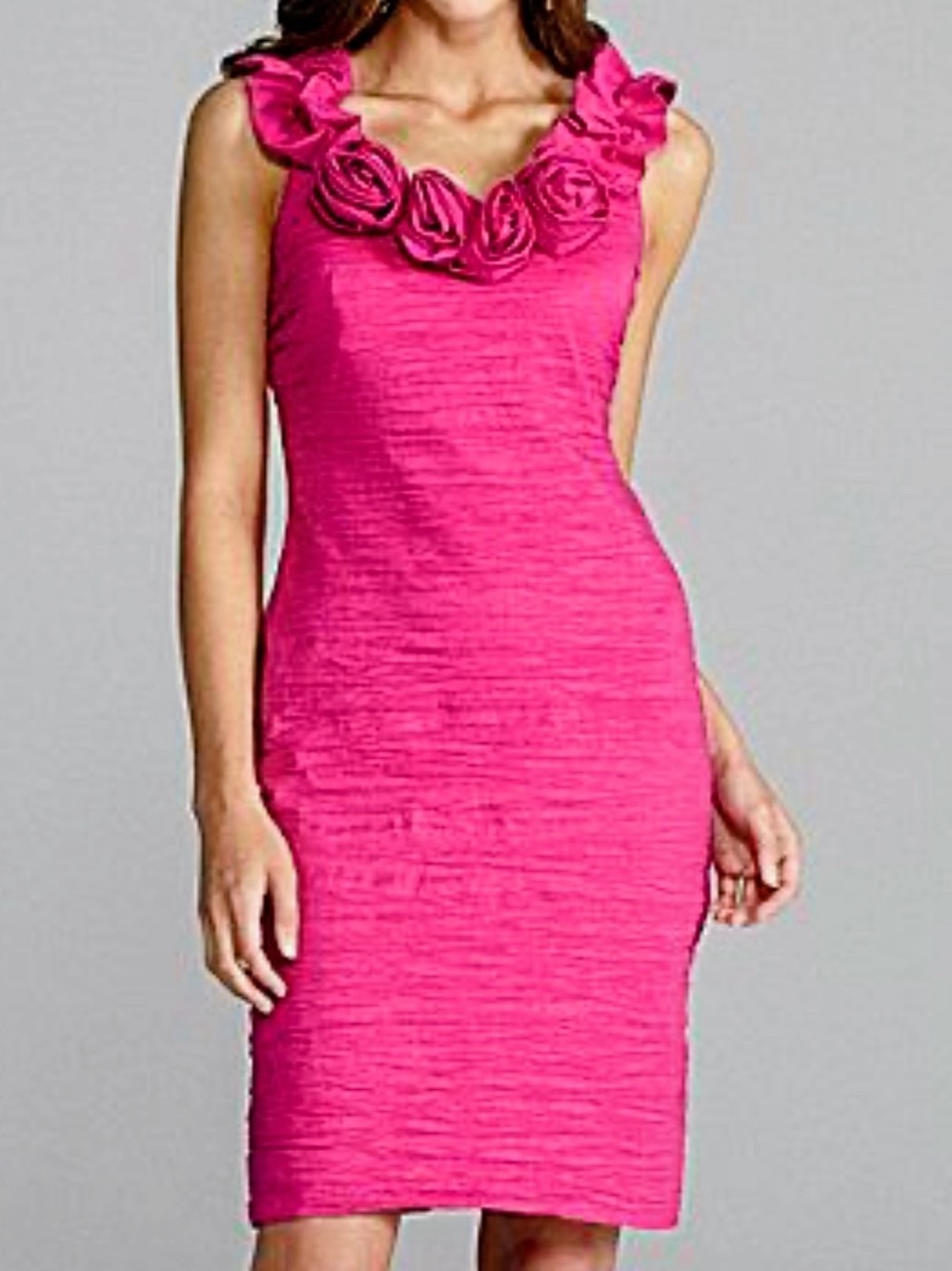 Sophia Christina Dress Fuchsia Textured Rosette Sheath, Party, Wedding Guest